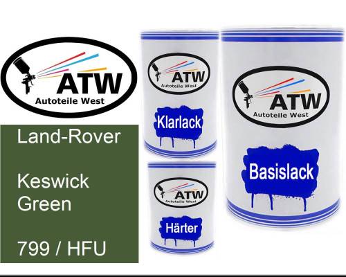 Land-Rover, Keswick Green, 799 / HFU: 500ml Lackdose + 500ml Klarlack + 250ml Härter - Set, von ATW Autoteile West.